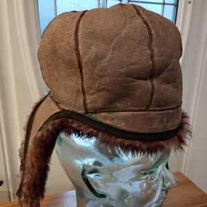TUSCAN LAMBSKIN AND FUT VINTAGE REVERSIBLE TRAPPER EAR FLAP HAT RARE
